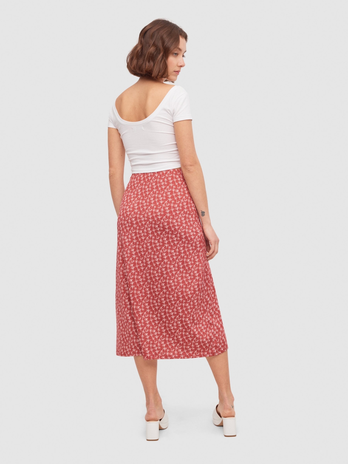 Floral midi skirt red middle back view