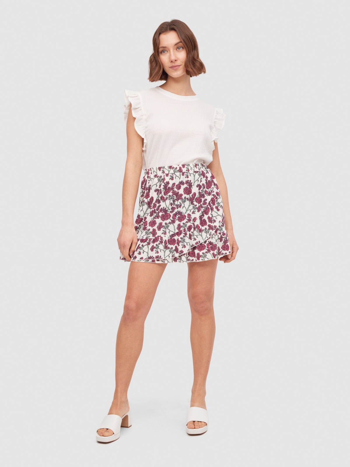 Ruffled printed mini skirt multicolor front view