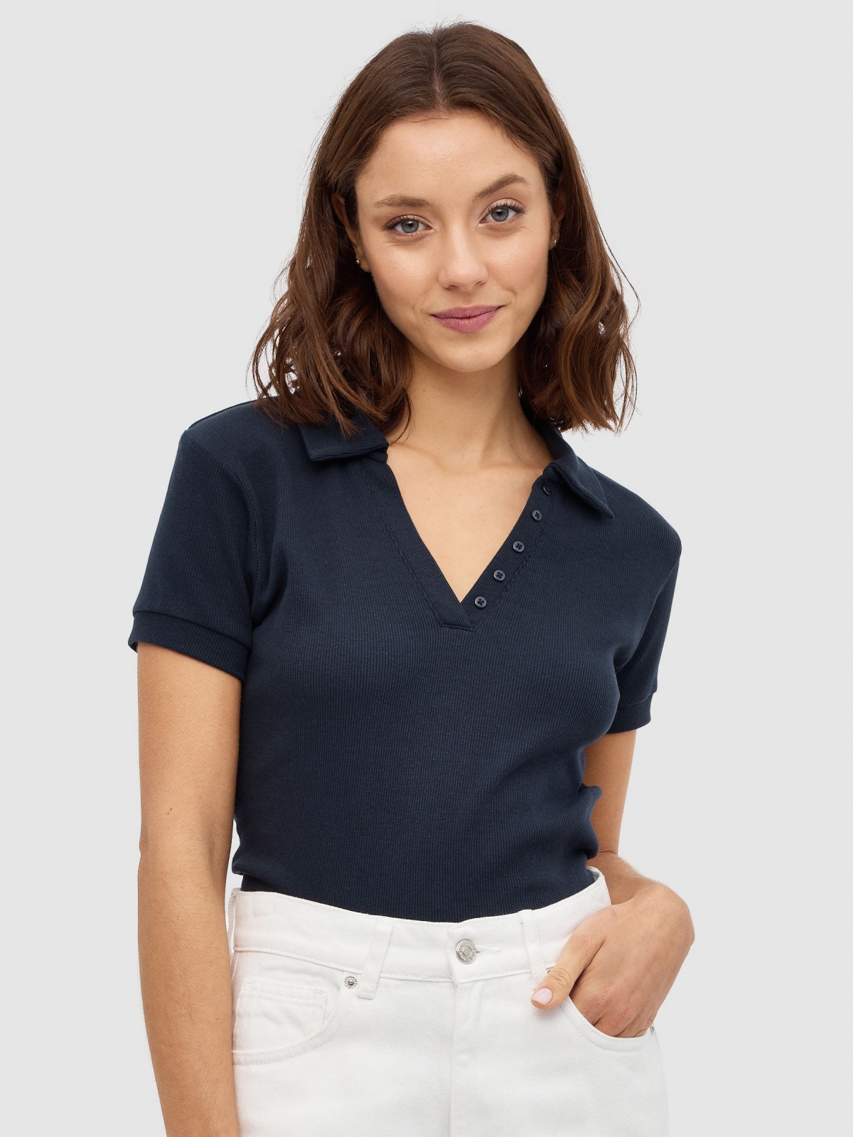 Polo neck t-shirt navy middle front view
