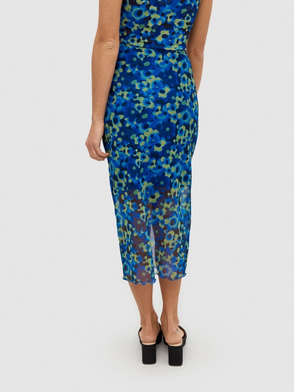 Floral tull midi skirt blue front view