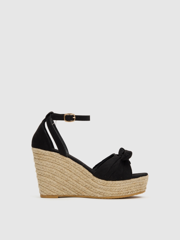 Jute wedge with bow black