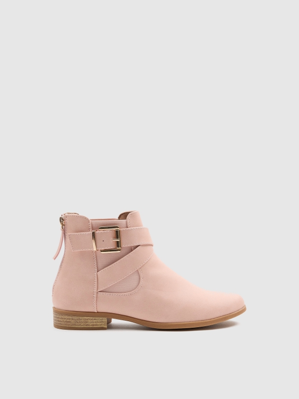 Classic elastic buckle ankle boots nude pink