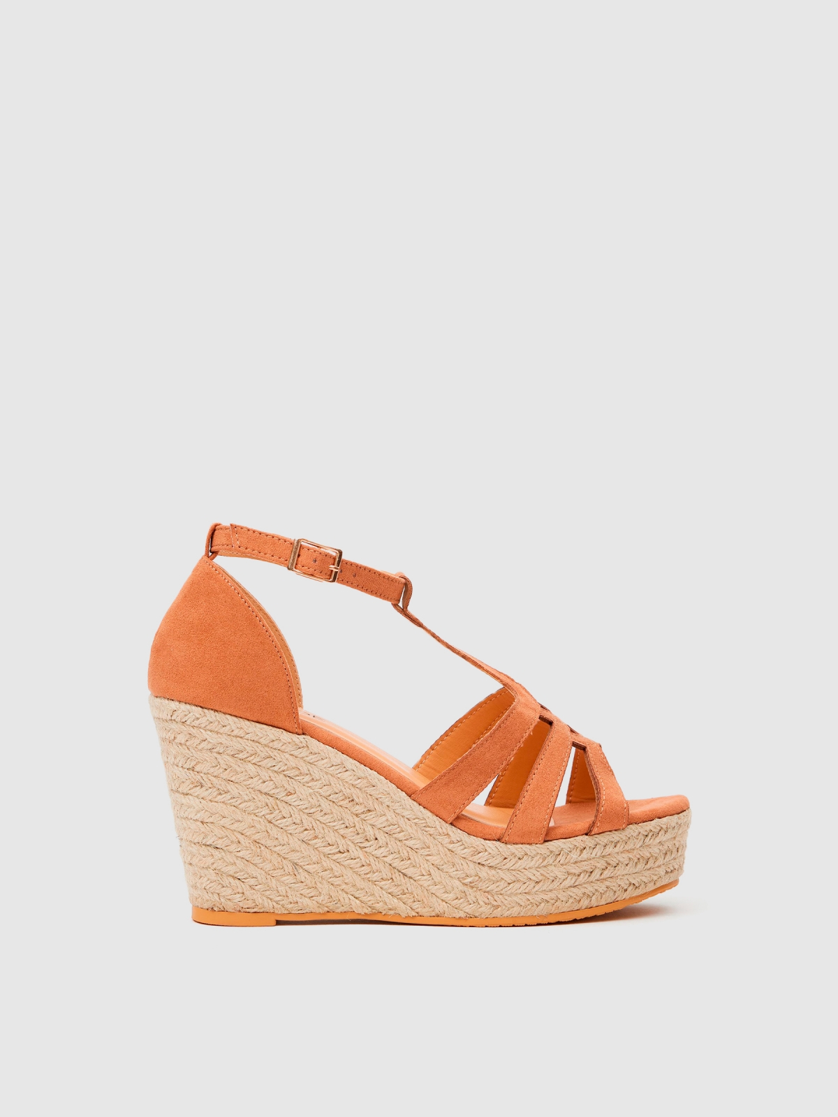 Jute wedge with straps light brown