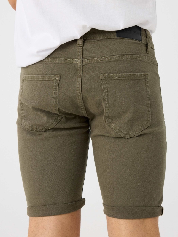 Coloured denim shorts khaki detail view