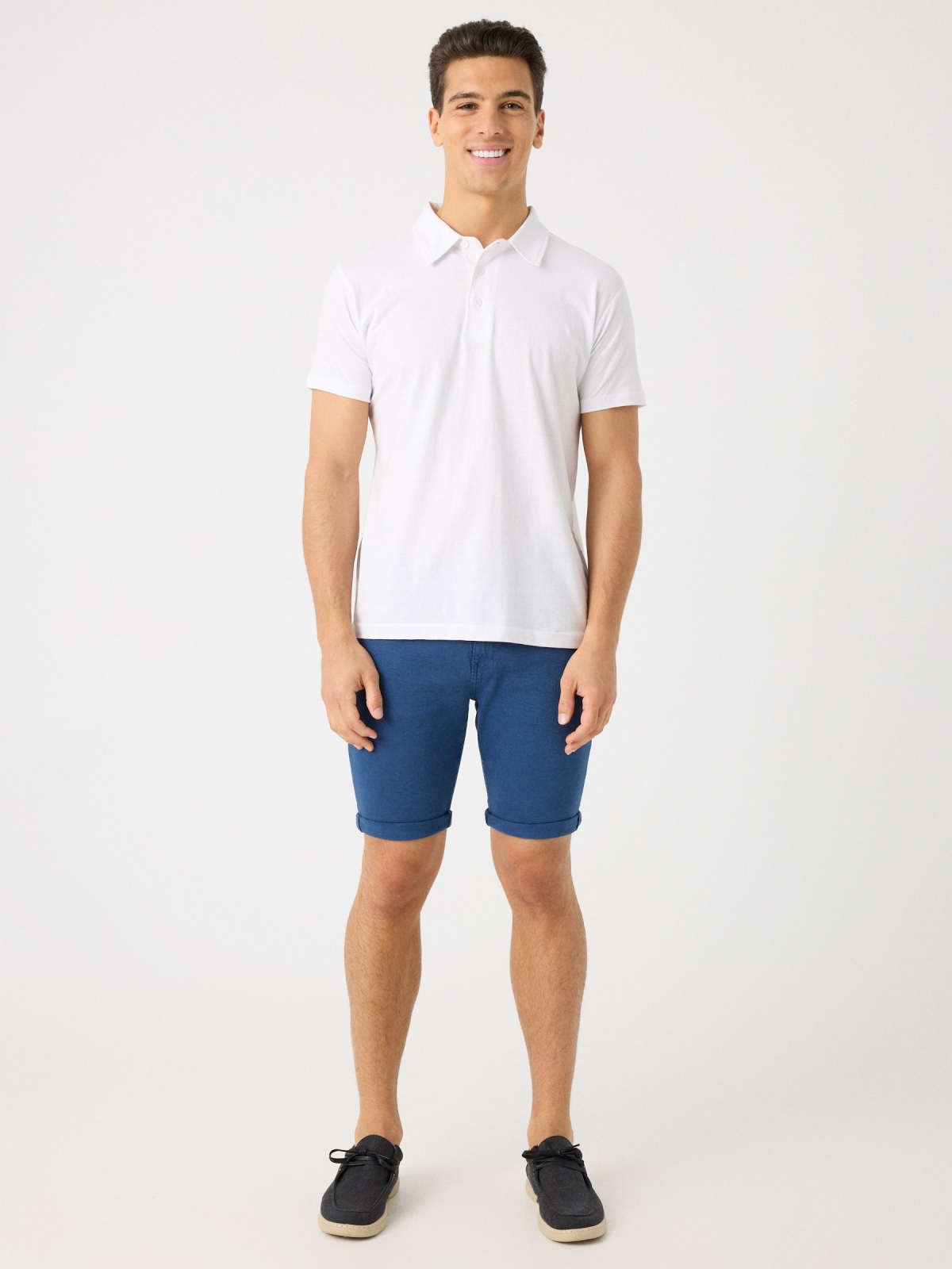 Coloured denim shorts indigo front view