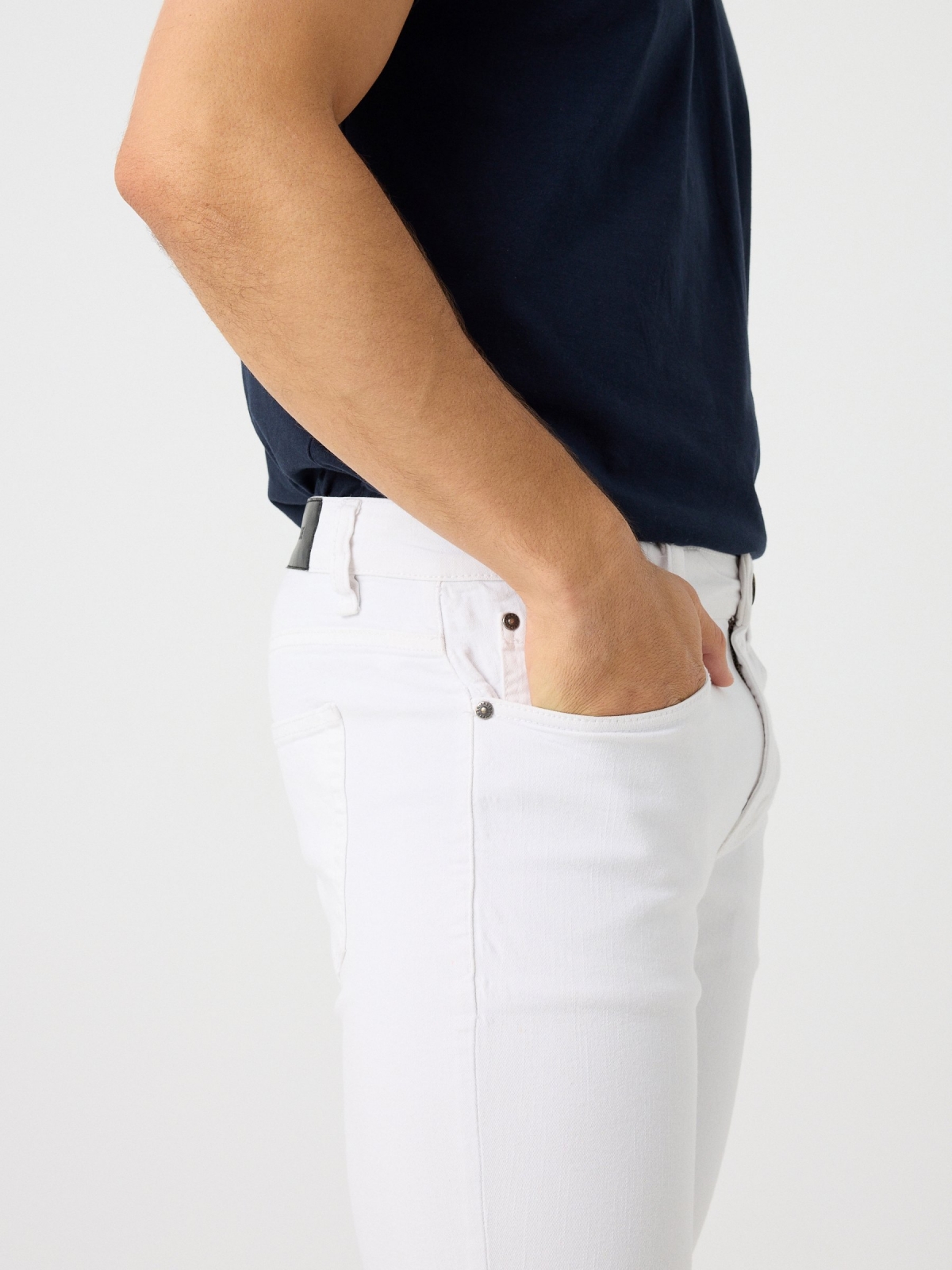 Coloured denim shorts white detail view