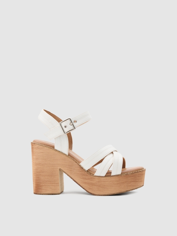 Wooden heel sandal white