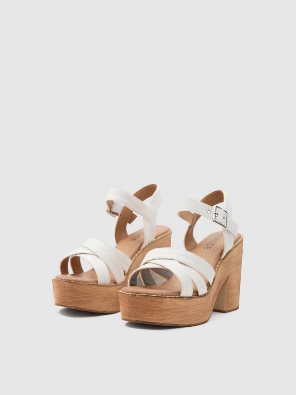 Wooden heel sandal white 45º front view