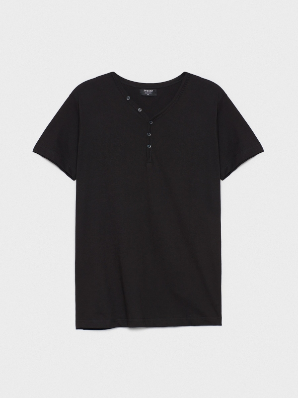  T-shirt gola com botões preto