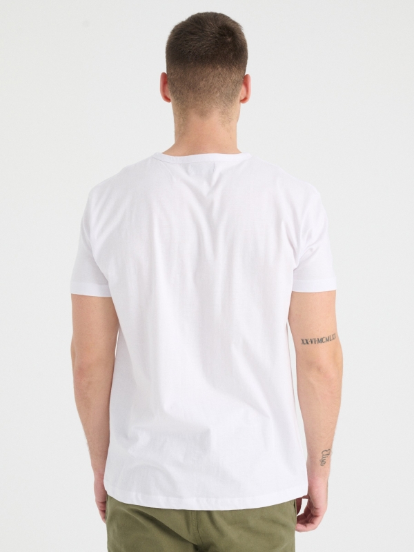 Buttons neck t-shirt white middle back view