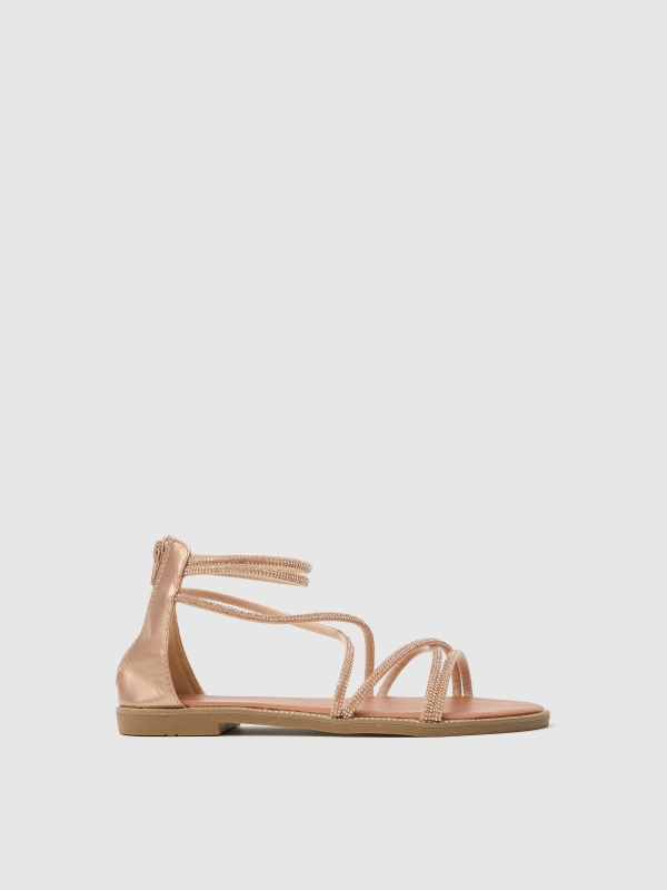 Sandal with crossed straps with glitter golden/silver