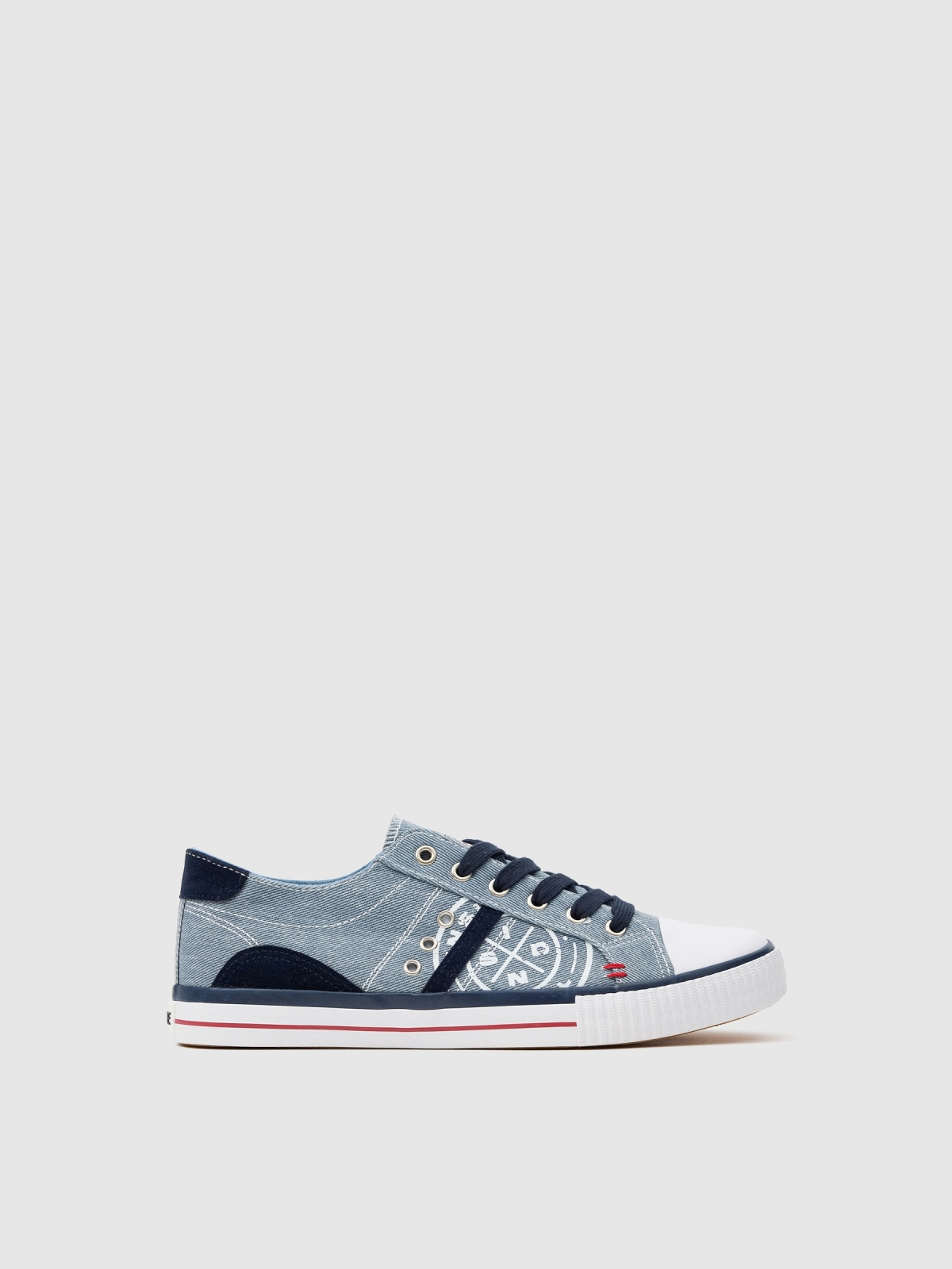 Casual canvas sneaker with toe cap steel blue