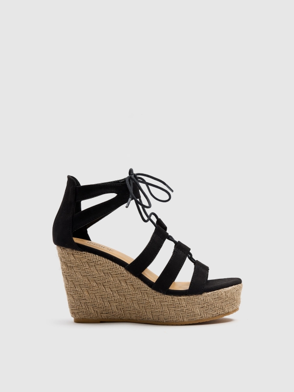 Wedges with lace-up straps black/beige