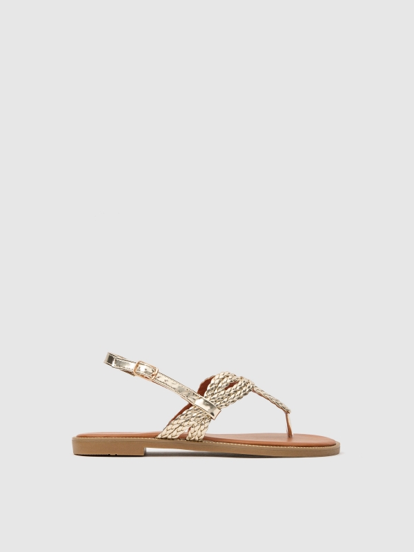 Braided toe sandal with glitter golden/silver