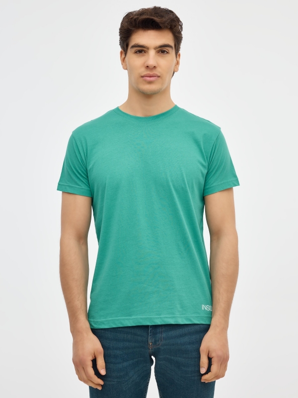 T-shirt básica manga curta verde água vista meia frontal