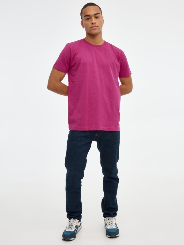 T-shirt básica manga curta fúcsia vista geral frontal
