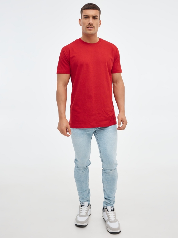T-shirt básica manga curta vermelho vista geral frontal
