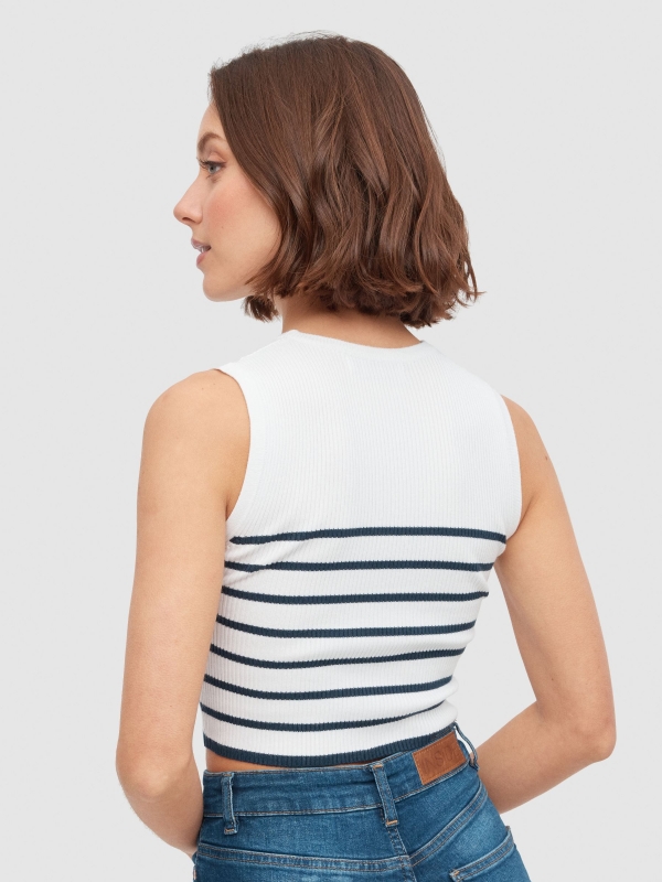Striped sleeveless top white middle back view