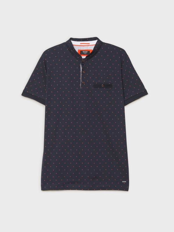  Mandarin collar polo shirt with pocket navy