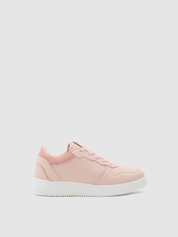 Holographic piping sneakers nude pink