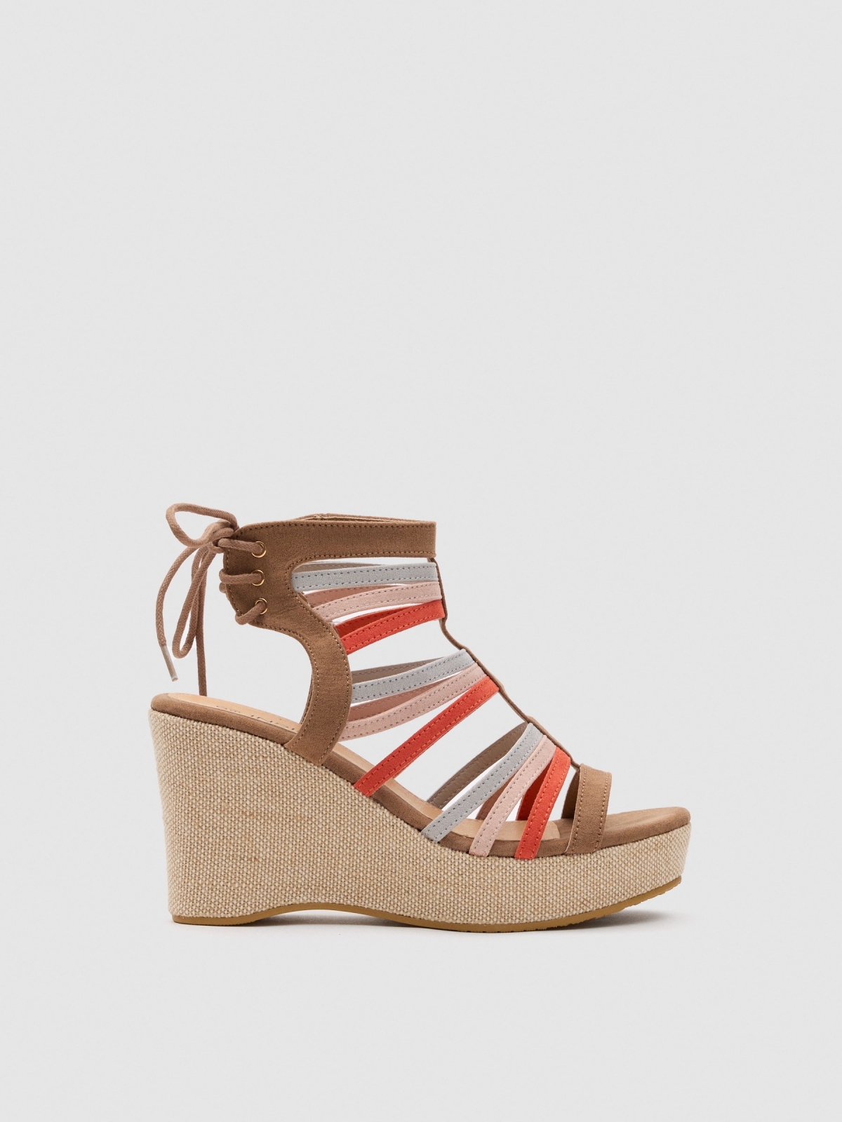 Wedge sandal with multicolored straps multicolor