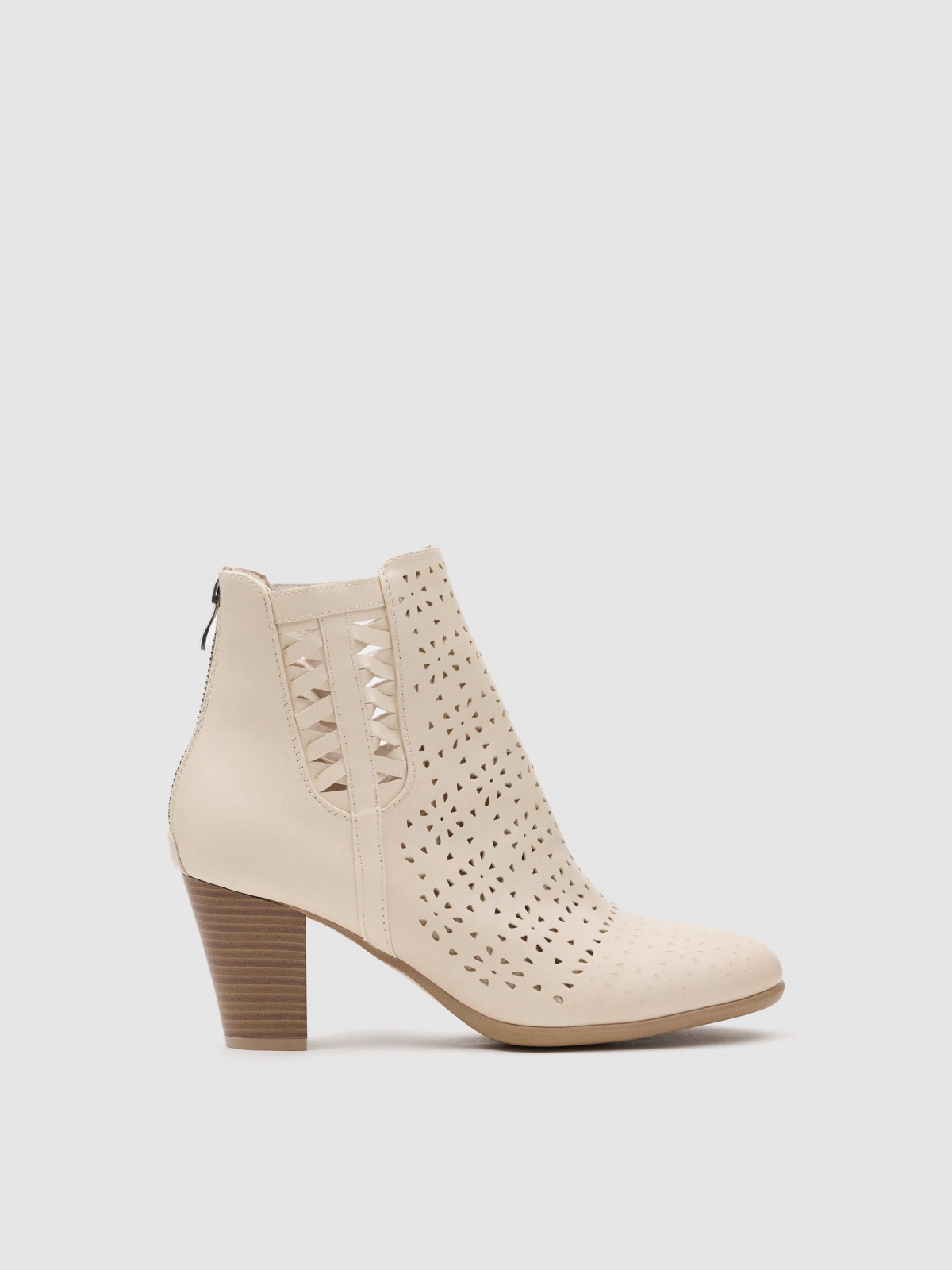 Side-braid cream leather-effect ankle boot sand