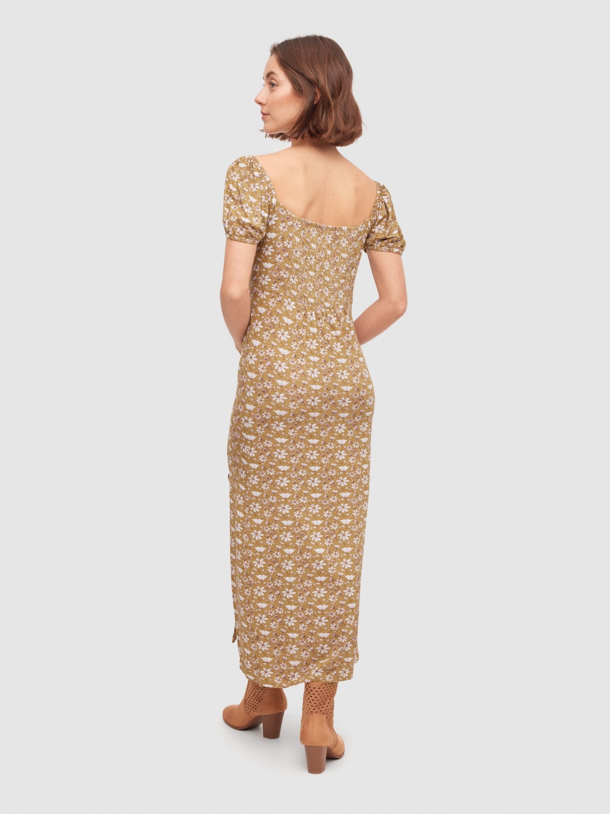 Floral midi dress sand middle back view