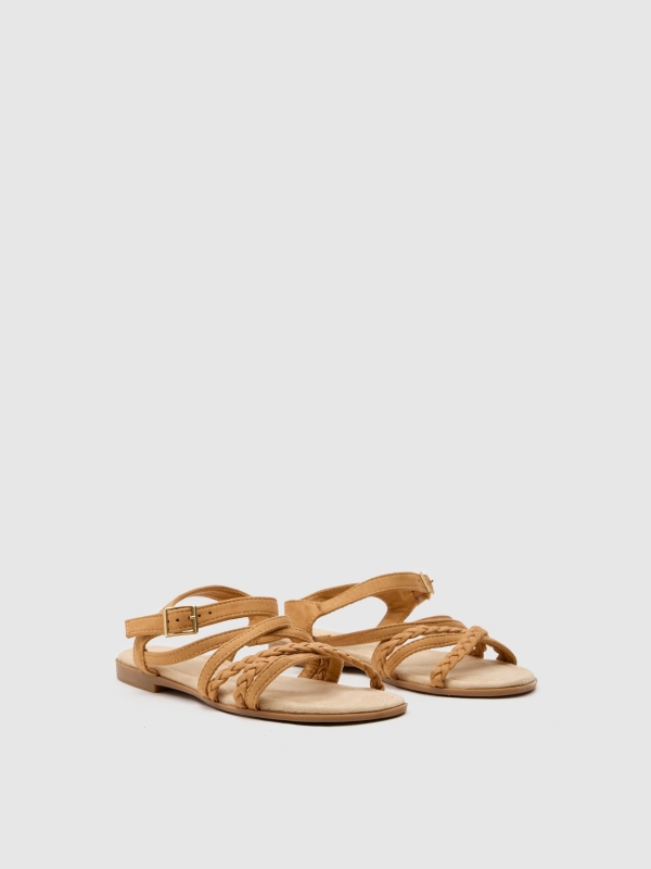 Braided straps sandal light brown 45º front view