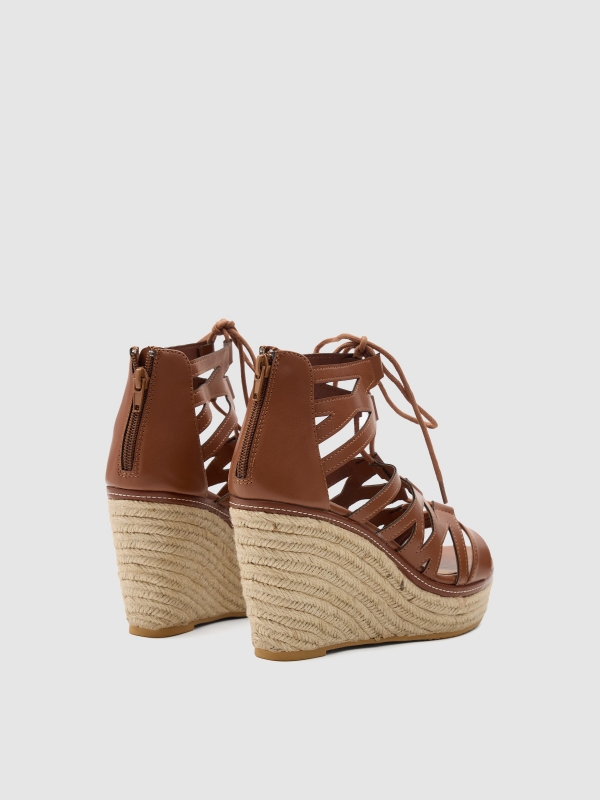 Leatherette Roman wedge brown 45º back view