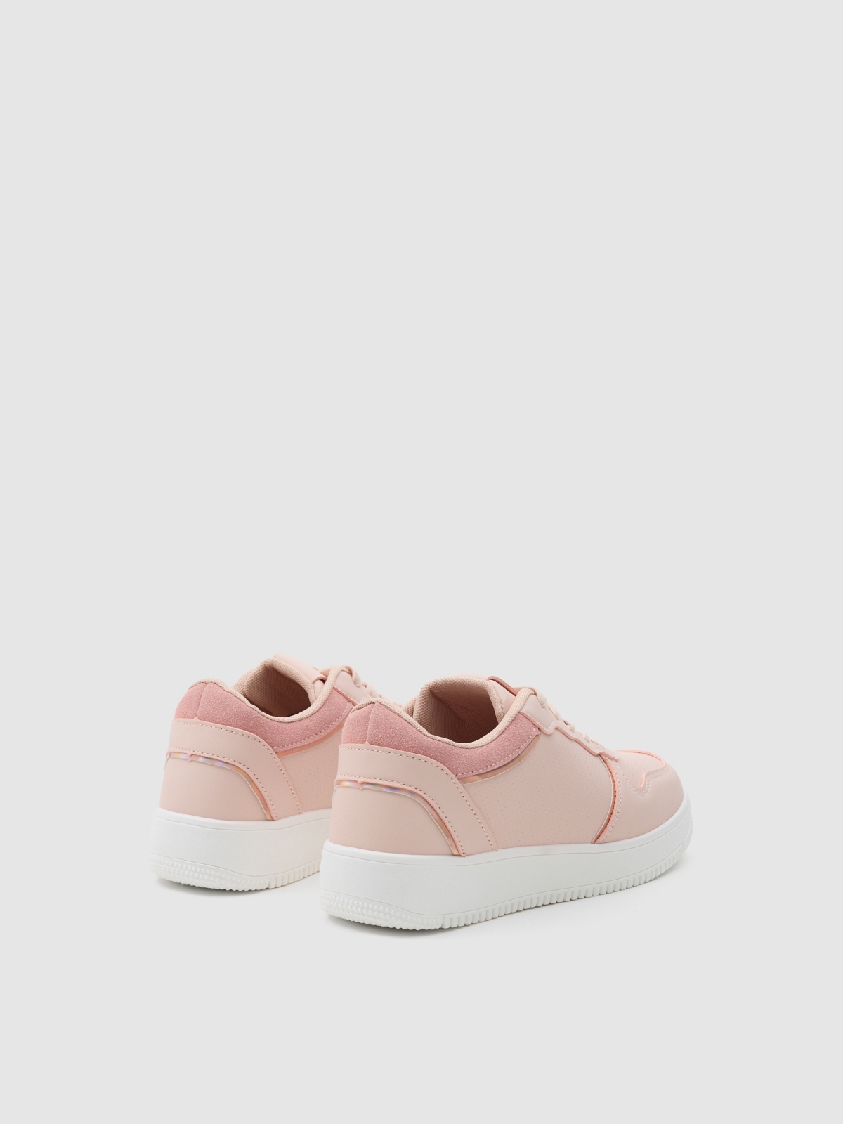 Holographic piping sneakers nude pink 45º back view