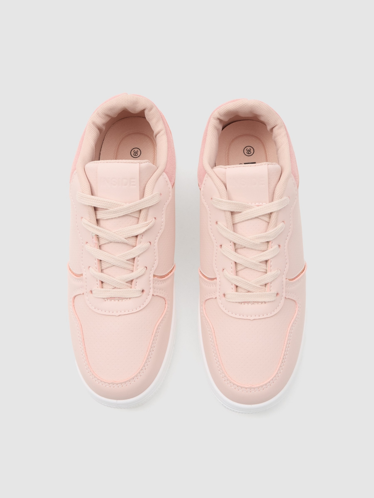 Holographic piping sneakers nude pink zenithal view