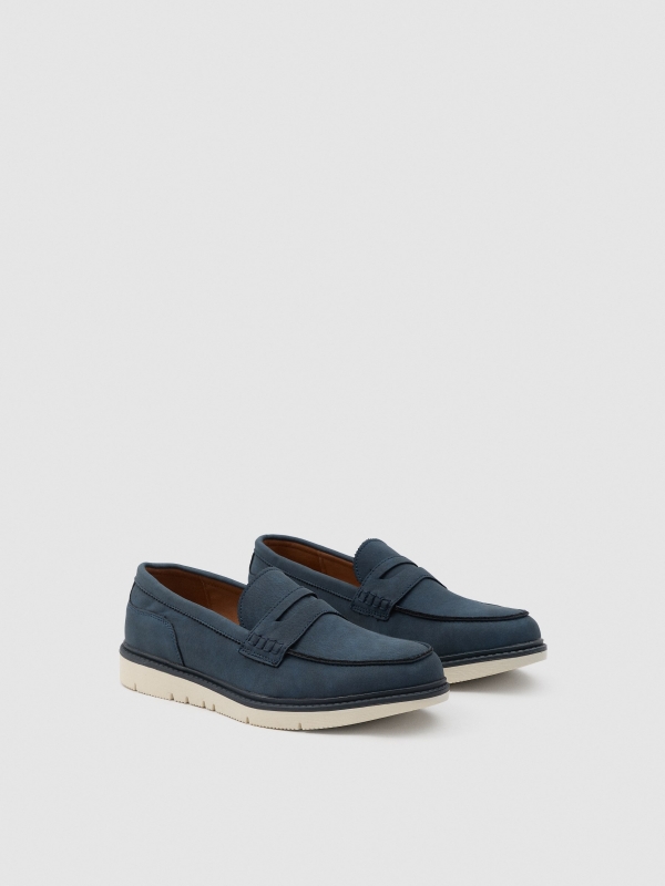 Classic sport moccasin steel blue 45º front view