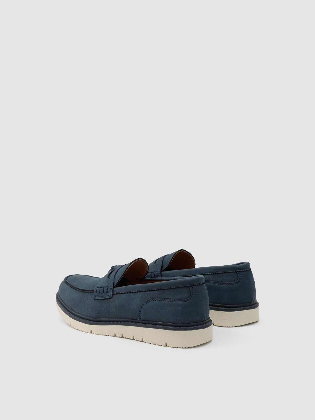Classic sport moccasin steel blue 45º back view