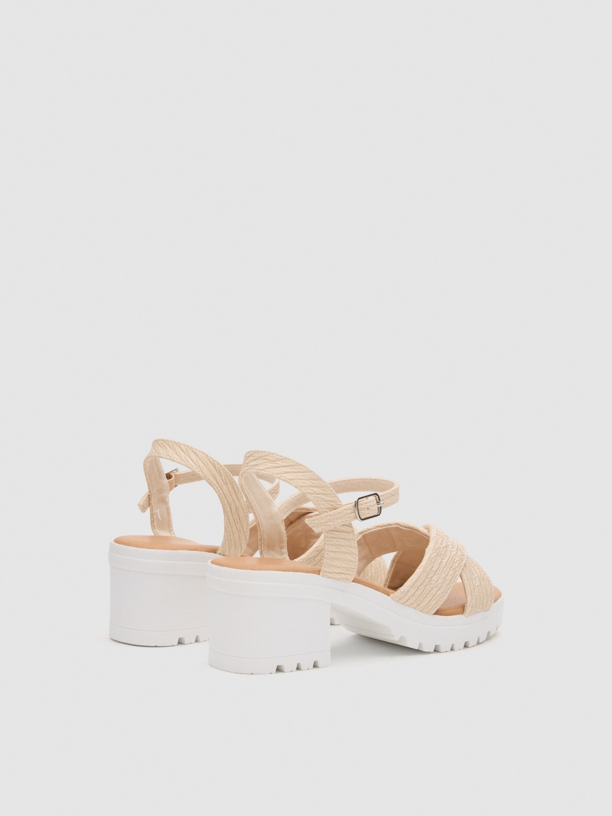 Padded strappy sandals nude pink 45º back view