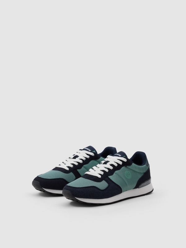 Basic two-tone sneaker aquamarine 45º front view