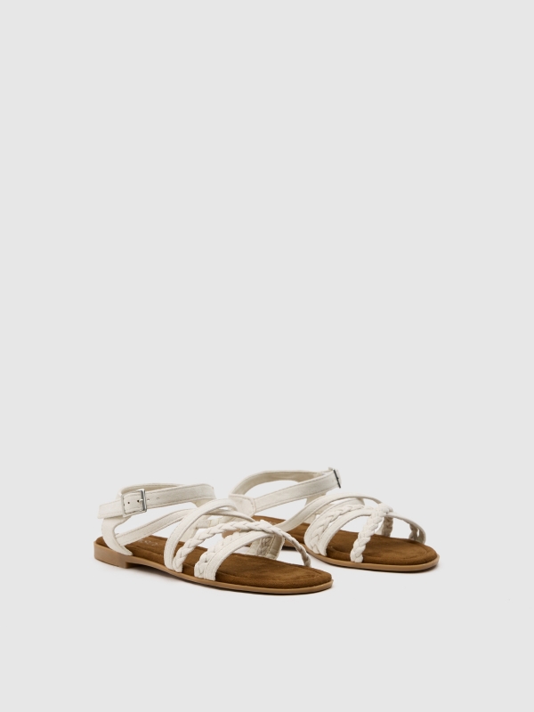 Braided straps sandal off white 45º front view