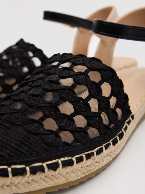 Crochet espadrille sandal black detail view