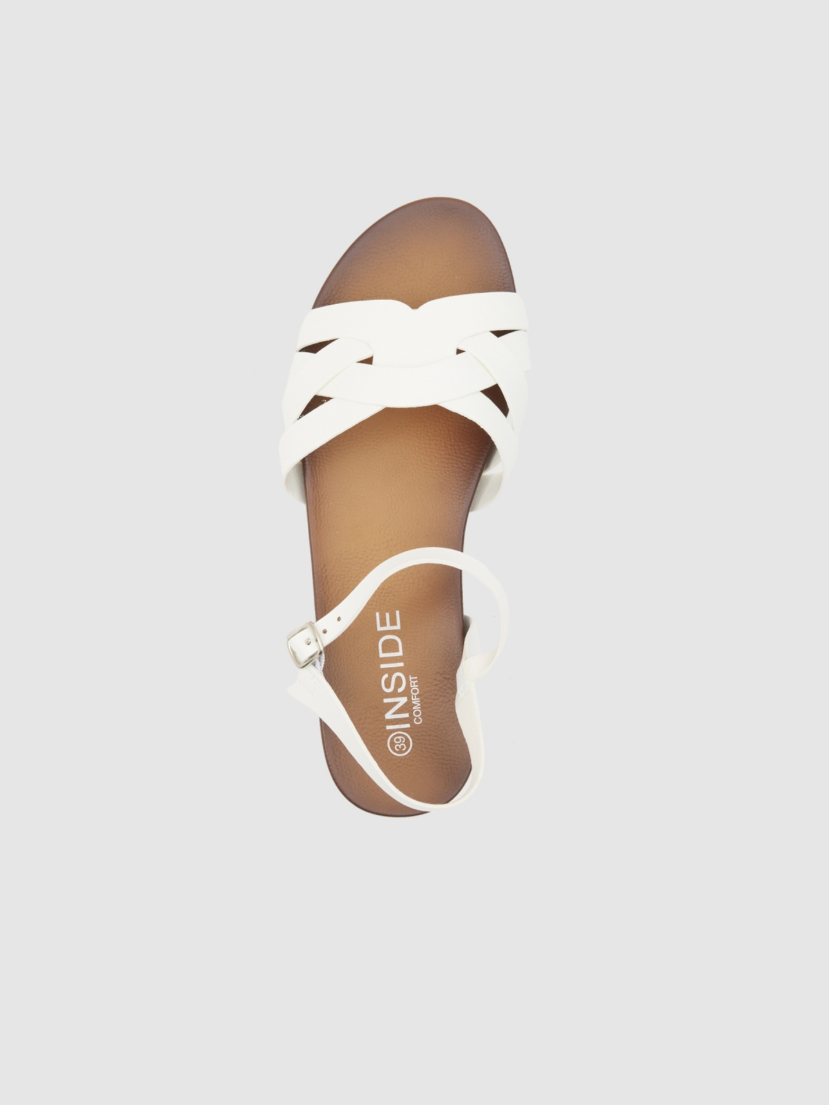 Crossed sandals white zenithal view