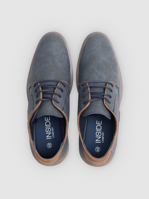 Blucher shoes with piping steel blue zenithal view