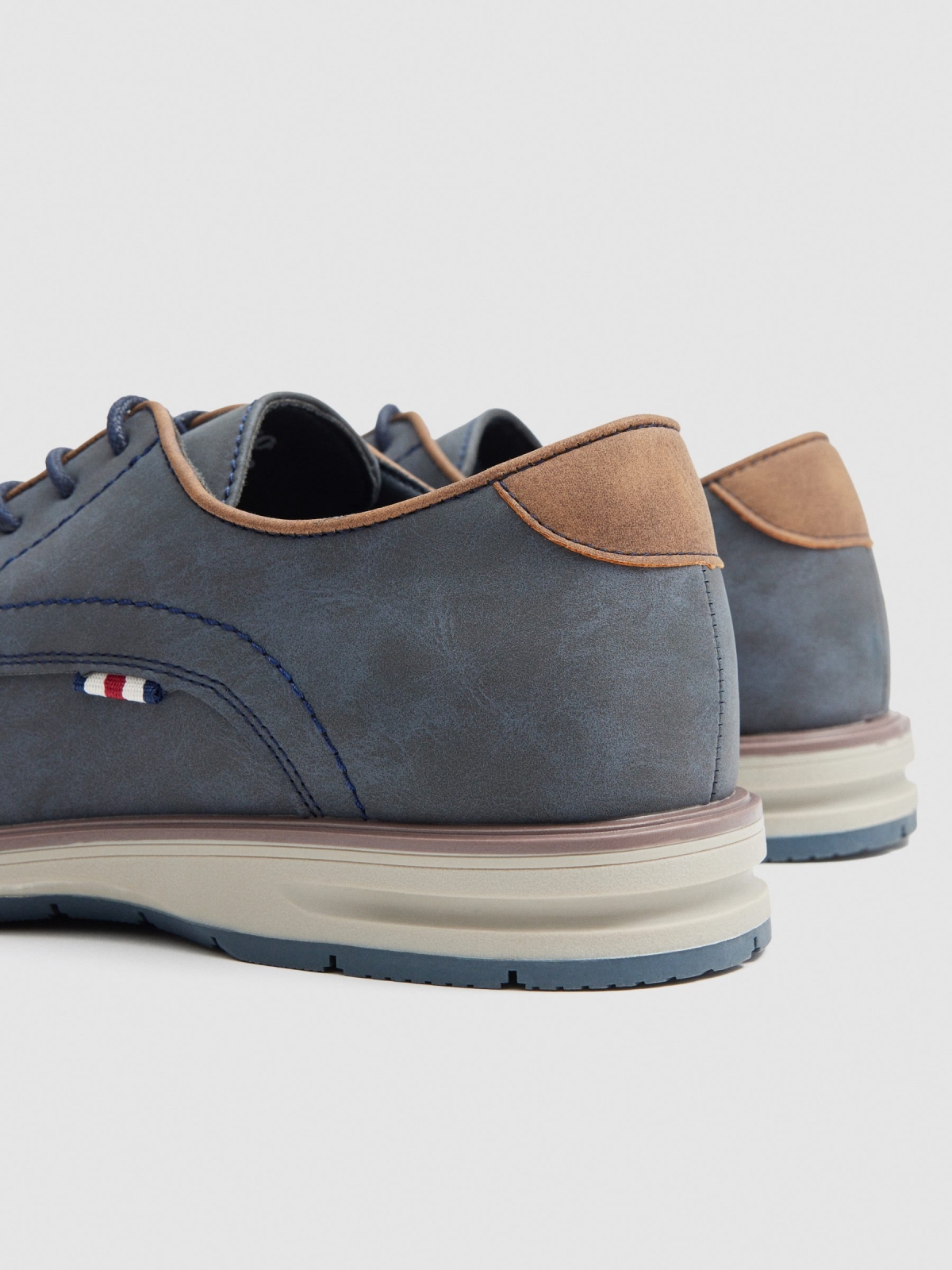 Blucher shoes with piping steel blue detail view