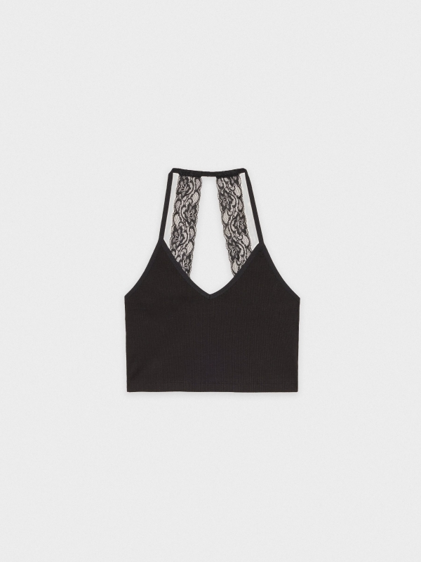  Rib top with lace straps black
