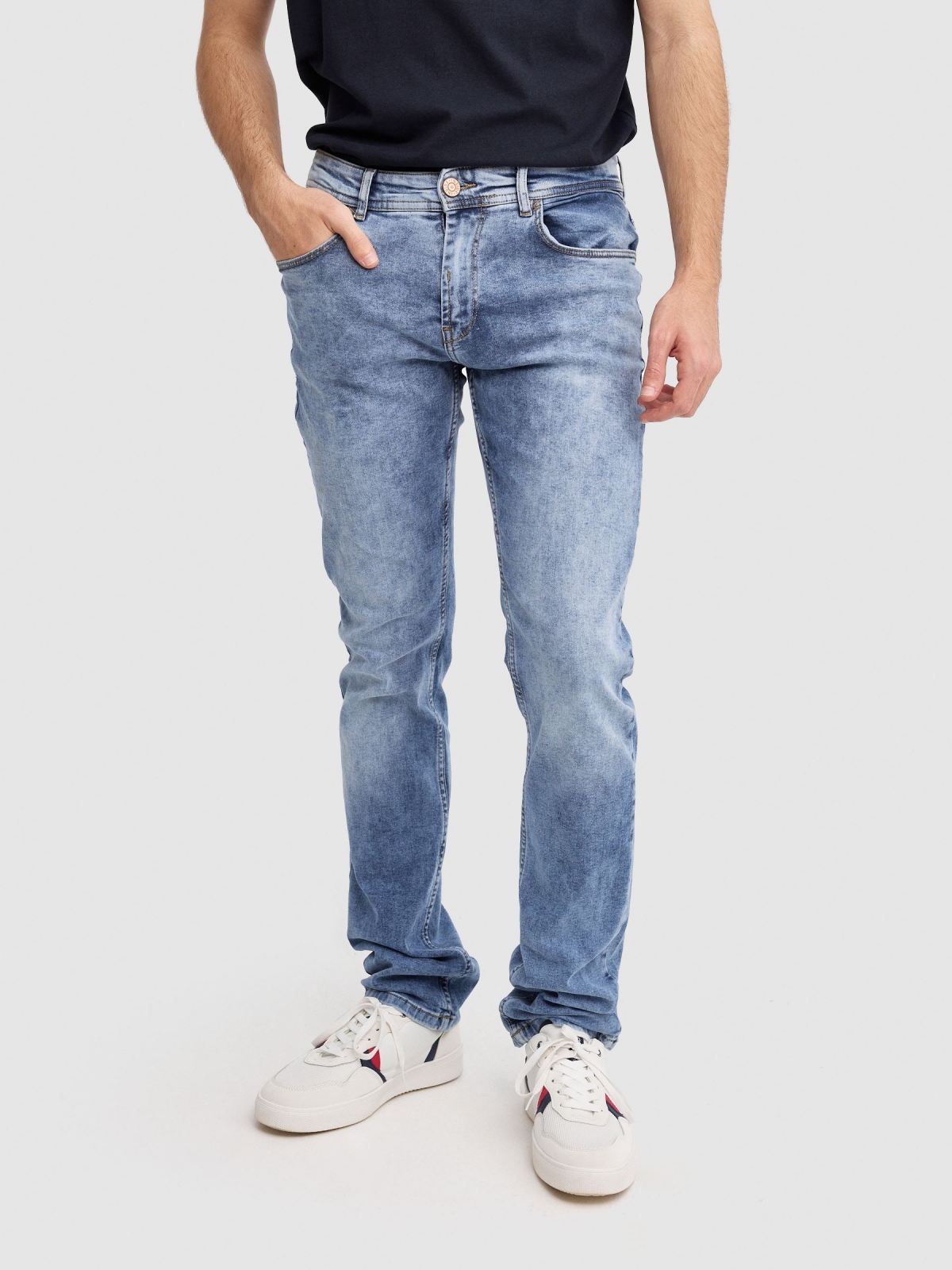 Regular wash jeans blue middle front view