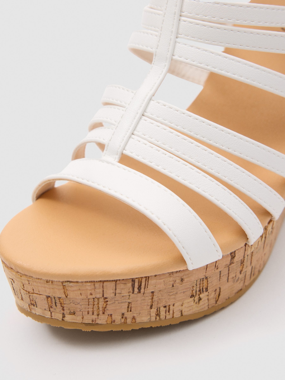 Cork-effect wedge straps sandal white detail view