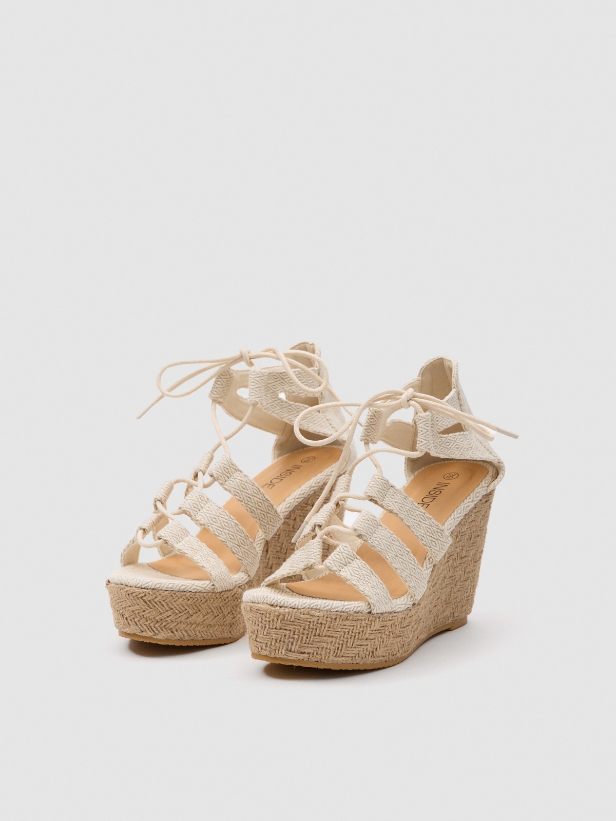 Wedge sandal with straps off white 45º front view
