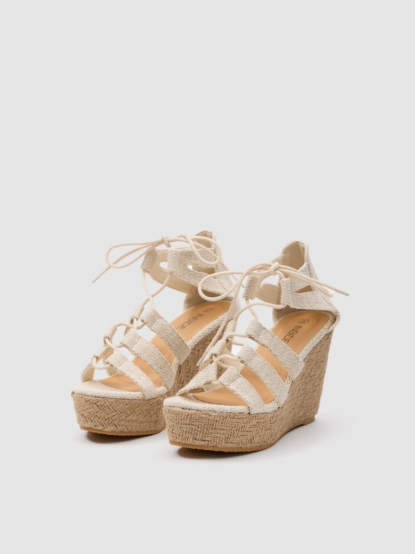 Wedge sandal with straps off white 45º front view