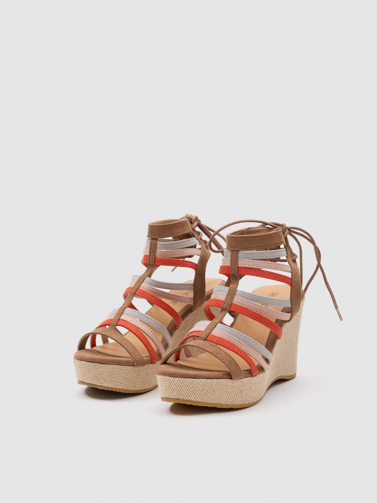 Wedge sandal with multicolored straps multicolor 45º front view