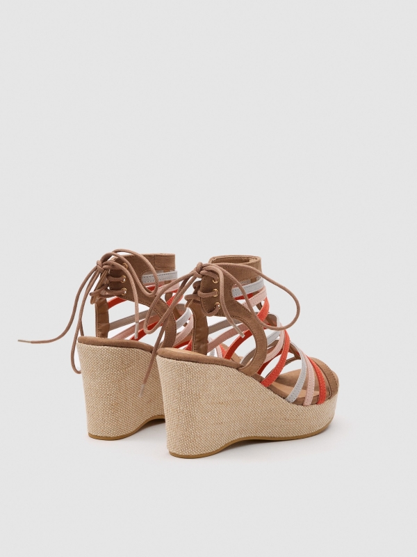 Wedge sandal with multicolored straps multicolor 45º back view
