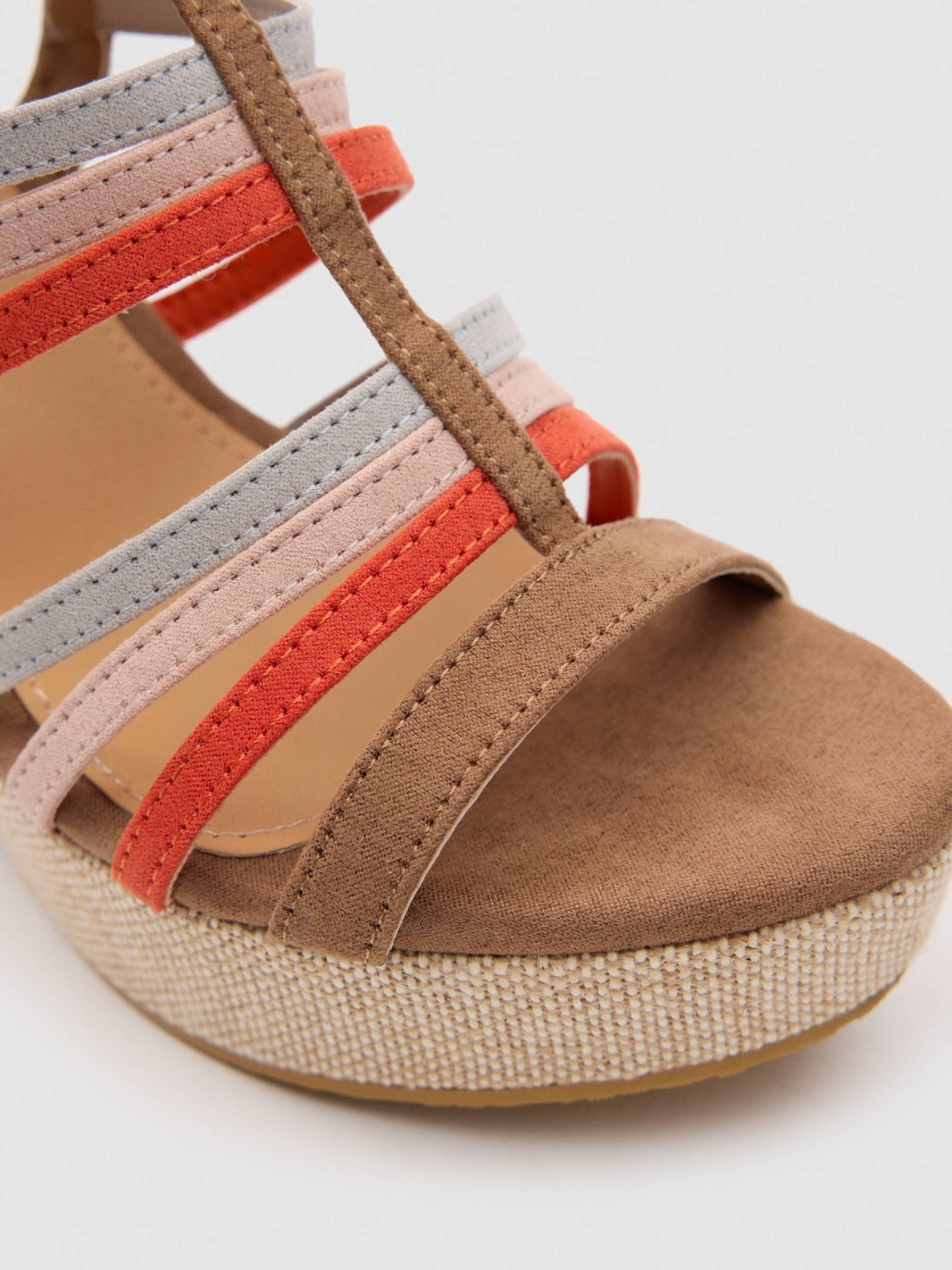 Wedge sandal with multicolored straps multicolor detail view