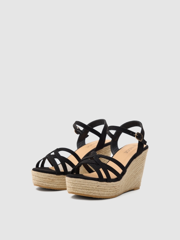 Wedge cross straps black 45º front view