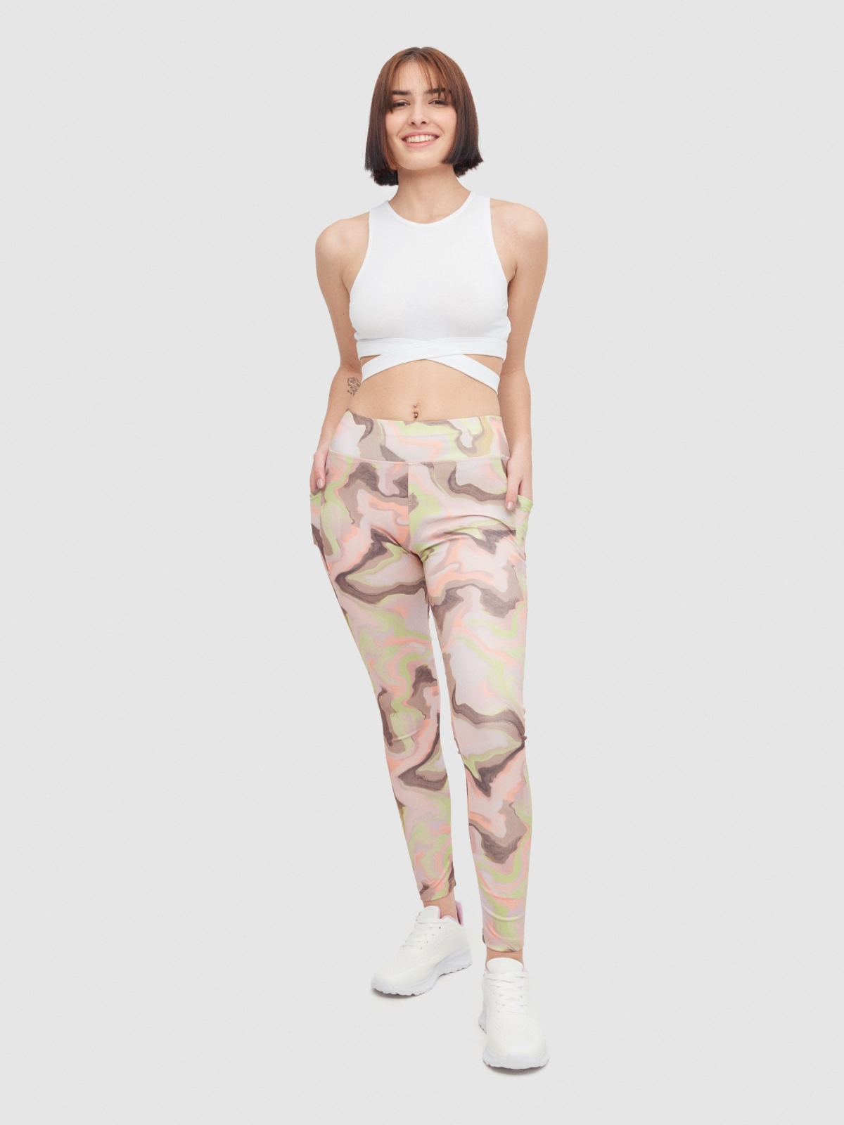 Camouflage print leggings multicolor front view